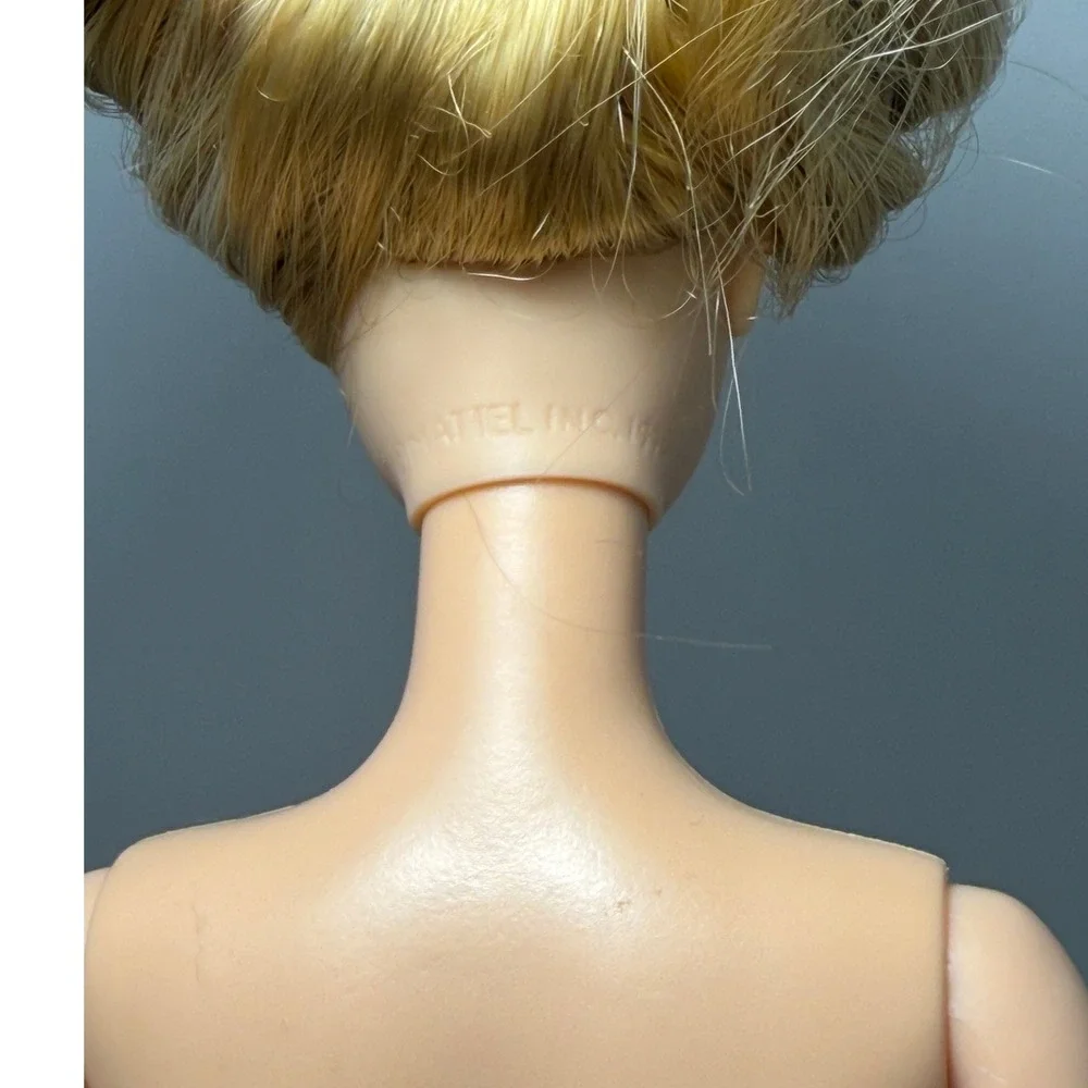 Vintage Mattel Barbie Doll Blonde Hair Bangs Blue Eyes Purple Eyeshadow Nude